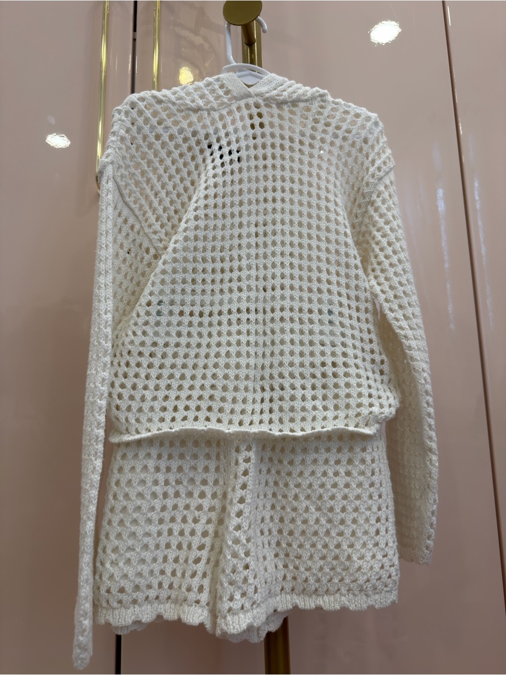 art class Cream Open-Knit Cardigan & Shorts Set